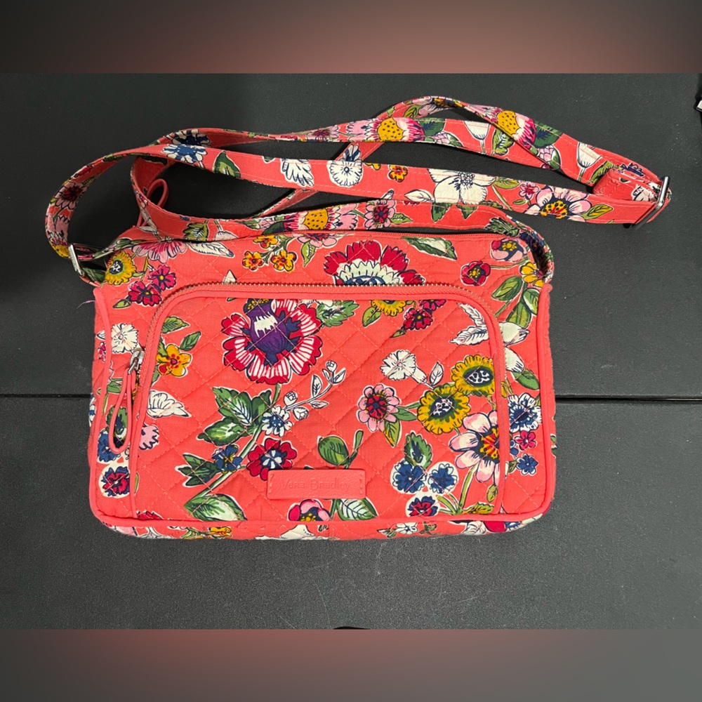 Vera Bradley Carson Mini Hobo Crossbody Vibrant Coral Floral
